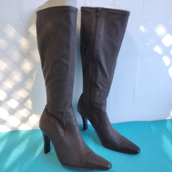 Alfani Eliza Zip up Knee-High Pointed Heel Boots Brown 7M - Picture 5 of 10